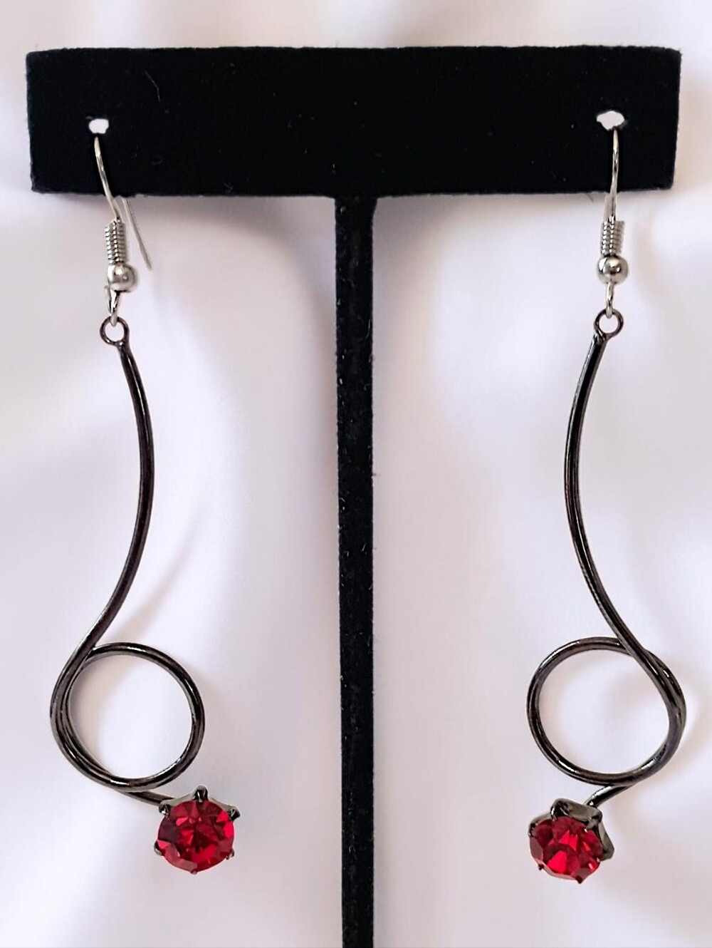 Vtg Gunmetal Swirl Rhinestone Earrings Spiral Statement Dangle Drop Freeform